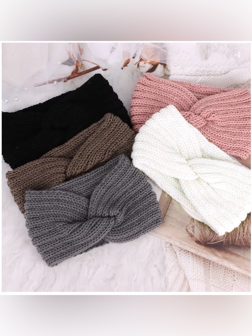 Knit Twist Headband - White, Pink, Gray, Brown, Black